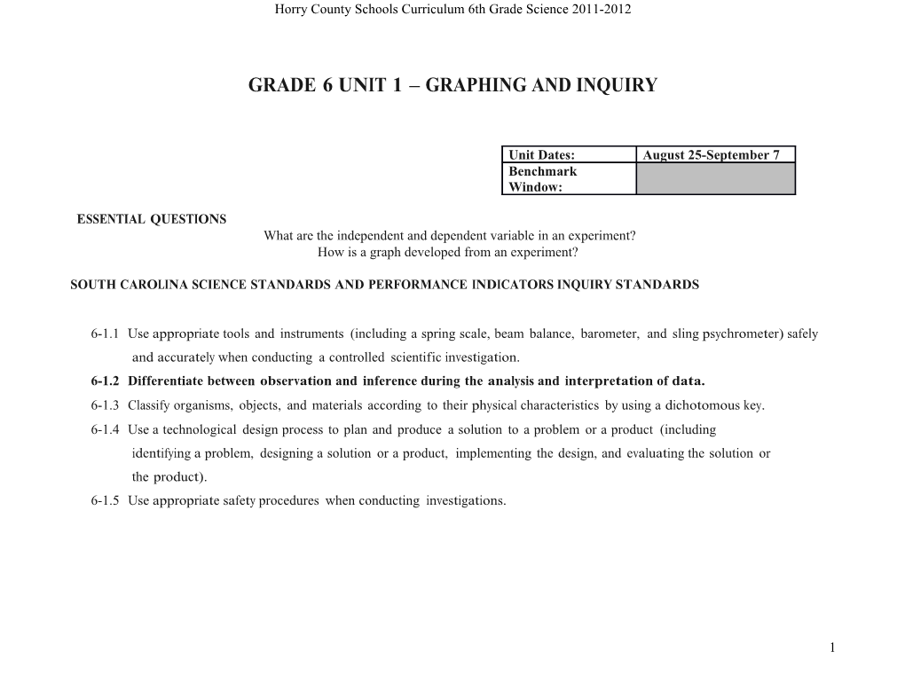 Horry County Schools Curriculum 6Th Grade Science 2011-2012