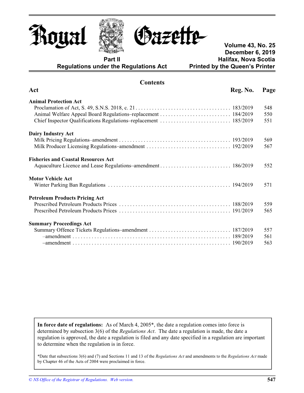 NS Royal Gazette Part II