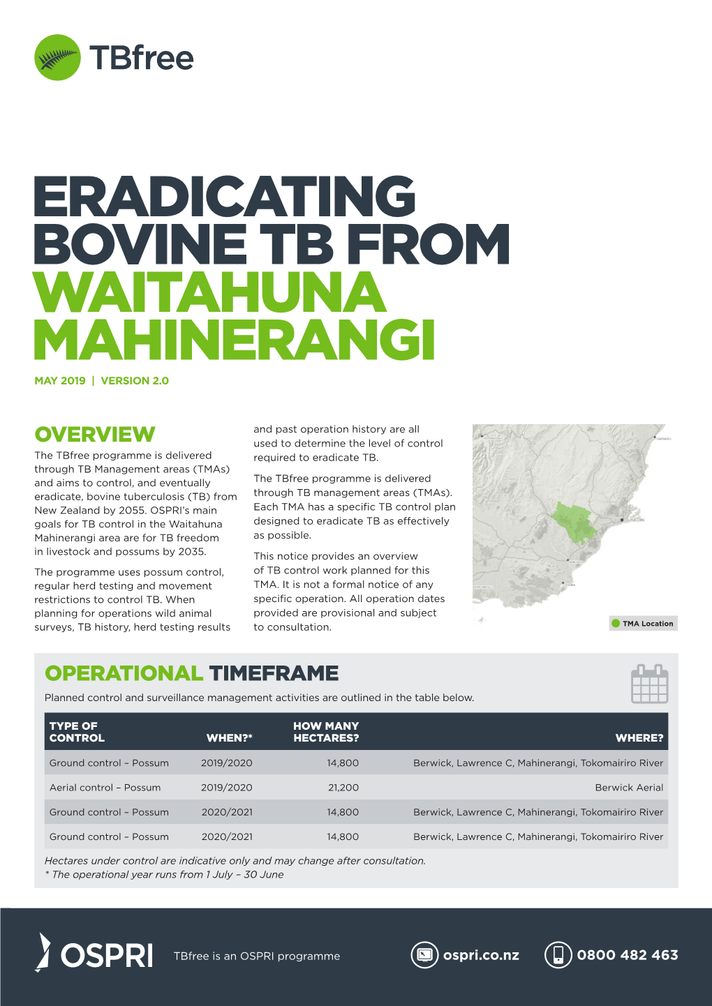 Eradicating Bovine Tb from Waitahuna Mahinerangi May 2019 | Version 2.0