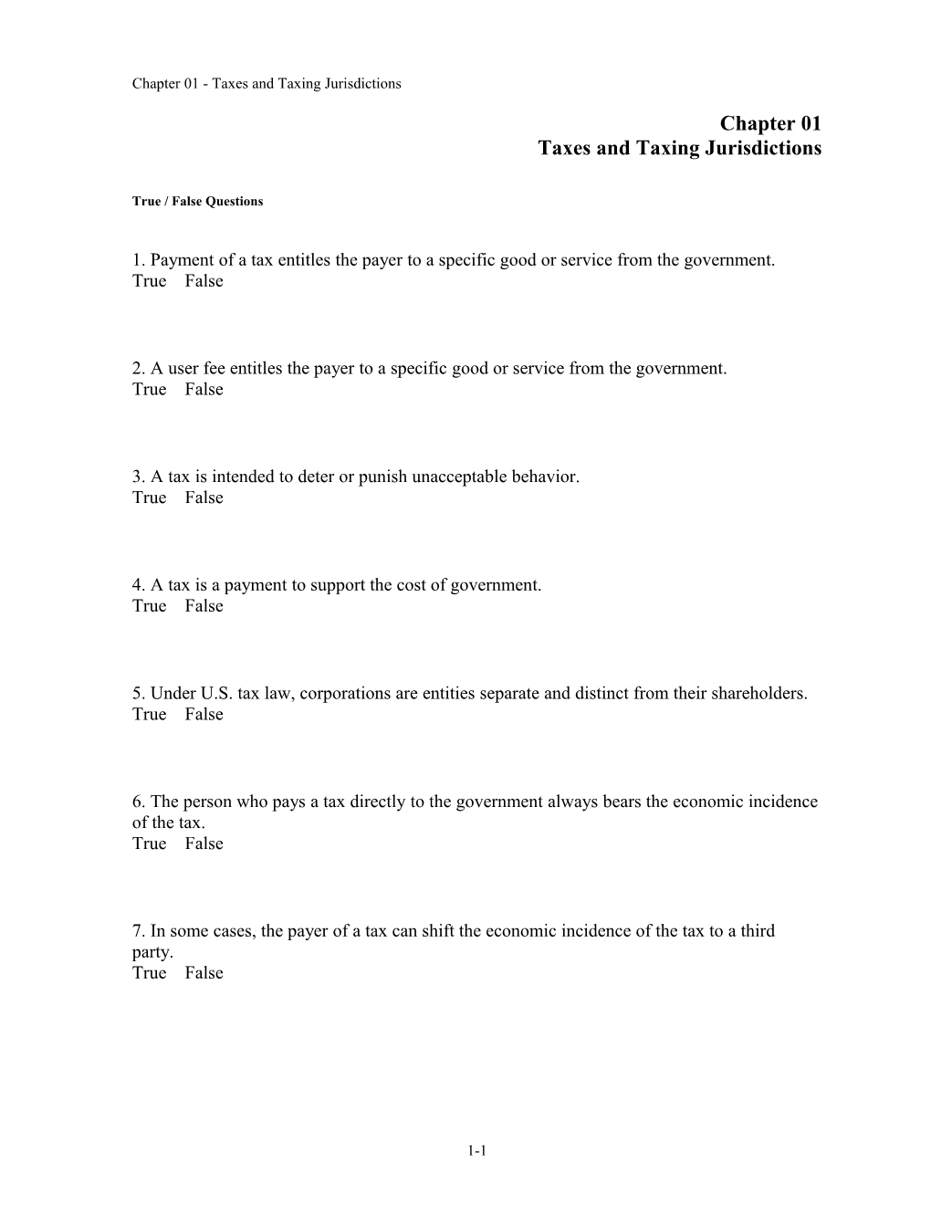 Chapter 01 Taxes and Taxing Jurisdictions