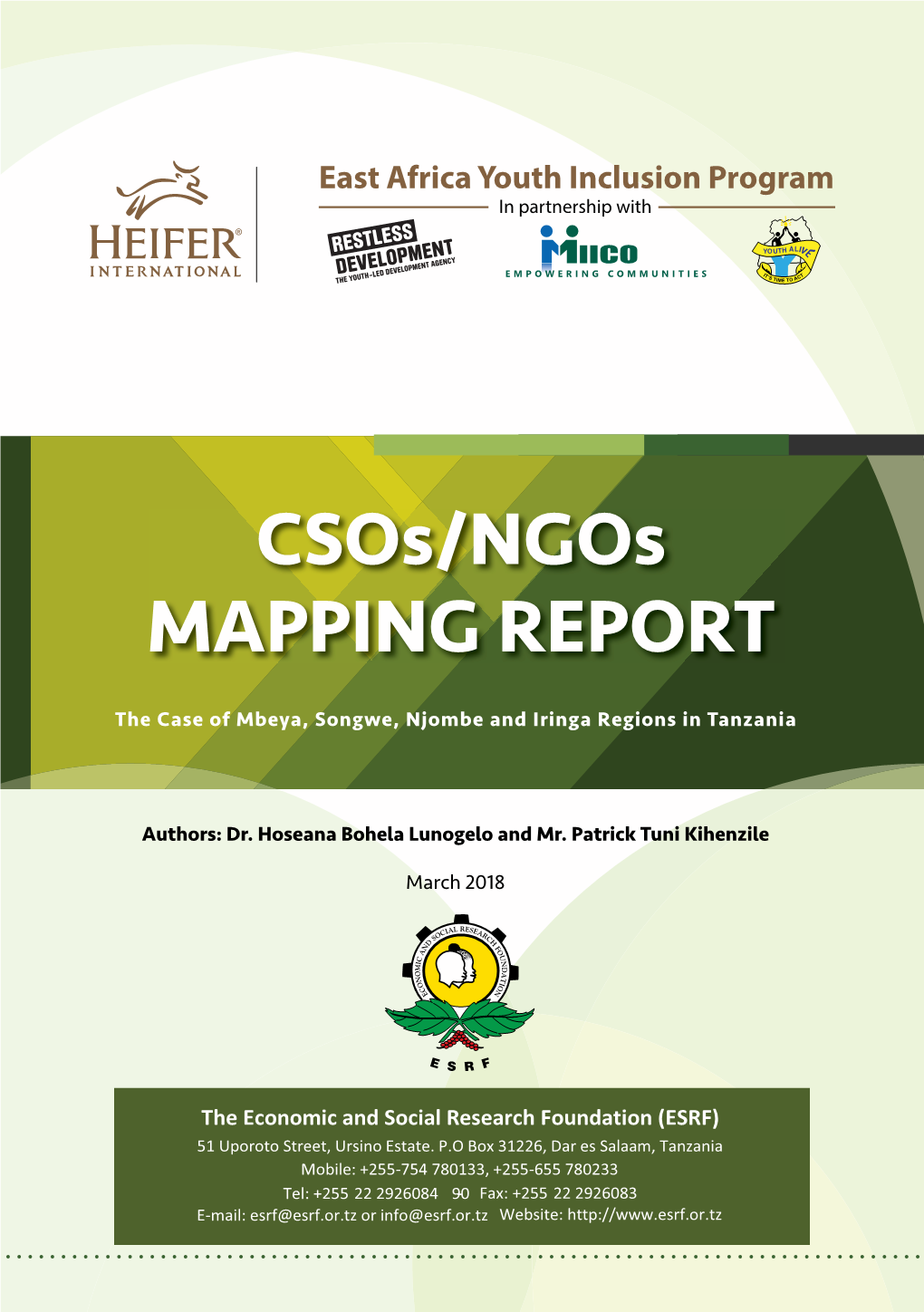 Csos/Ngos MAPPING REPORT | the Case of Mbeya, Songwe, Njombe and Iringa Regions in Tanzania
