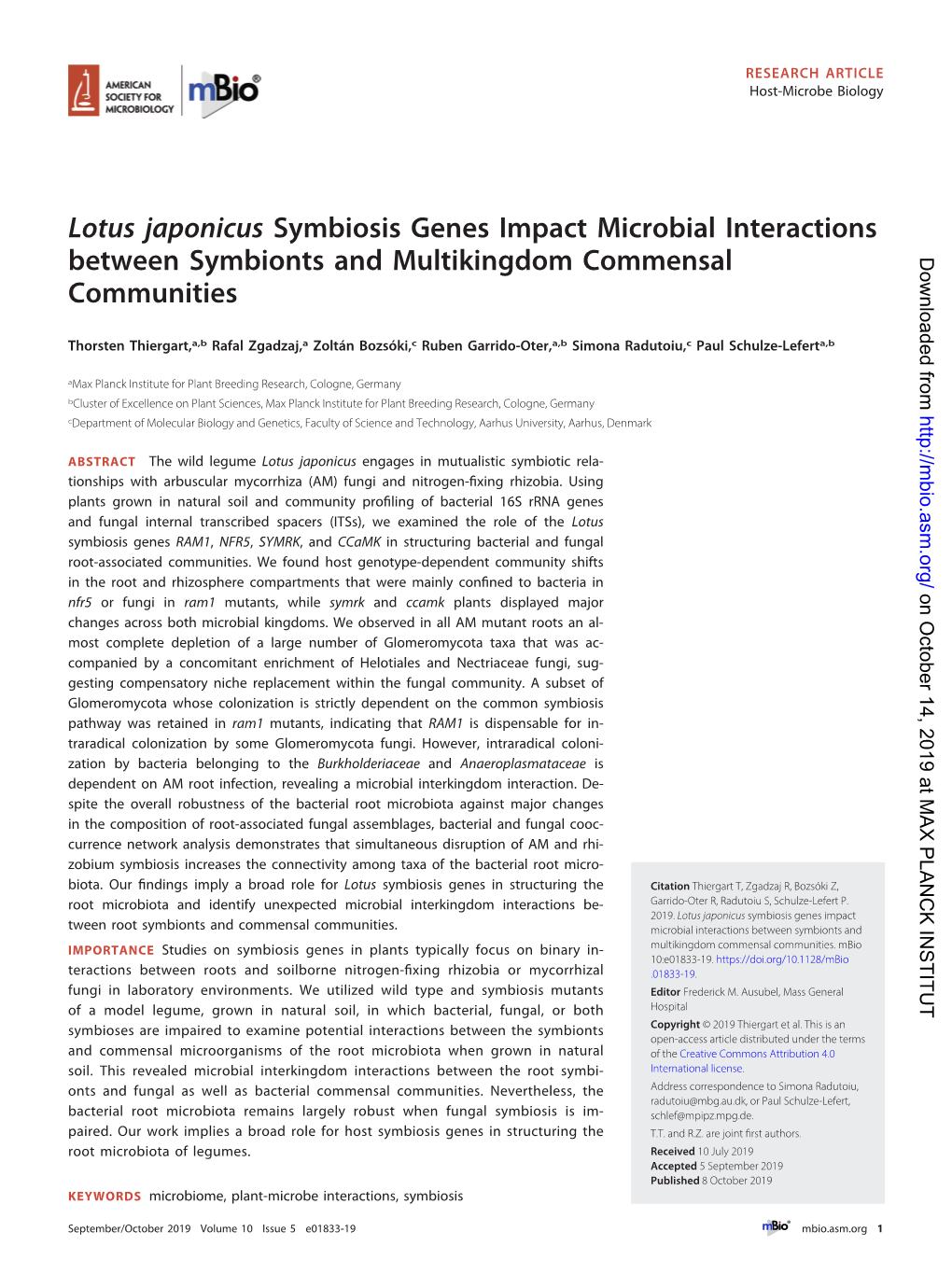 Lotus Japonicus Symbiosis Genes Impact Microbial Interactions Between Symbionts and Multikingdom Commensal Downloaded from Communities