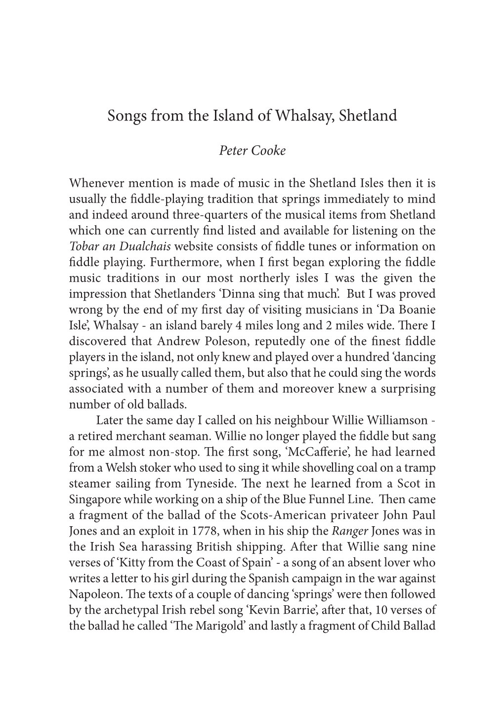 Songs from the Island of Whalsay, Shetland