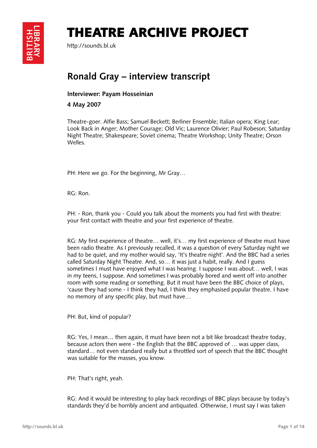 Ronald Gray – Interview Transcript