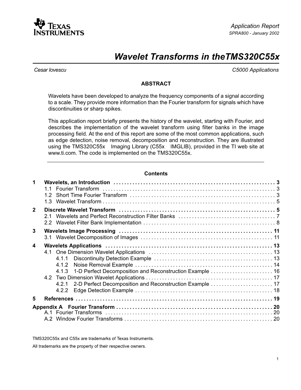 Wavelet Transforms in Thetms320c55x