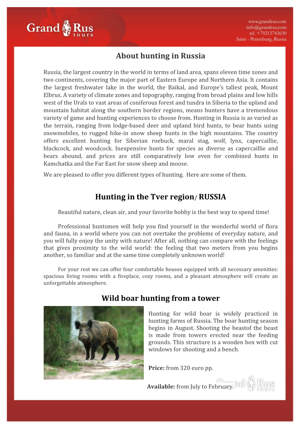 About Hunting in Russia Hunting in the Tver Region/ RUSSIA Wild Boar