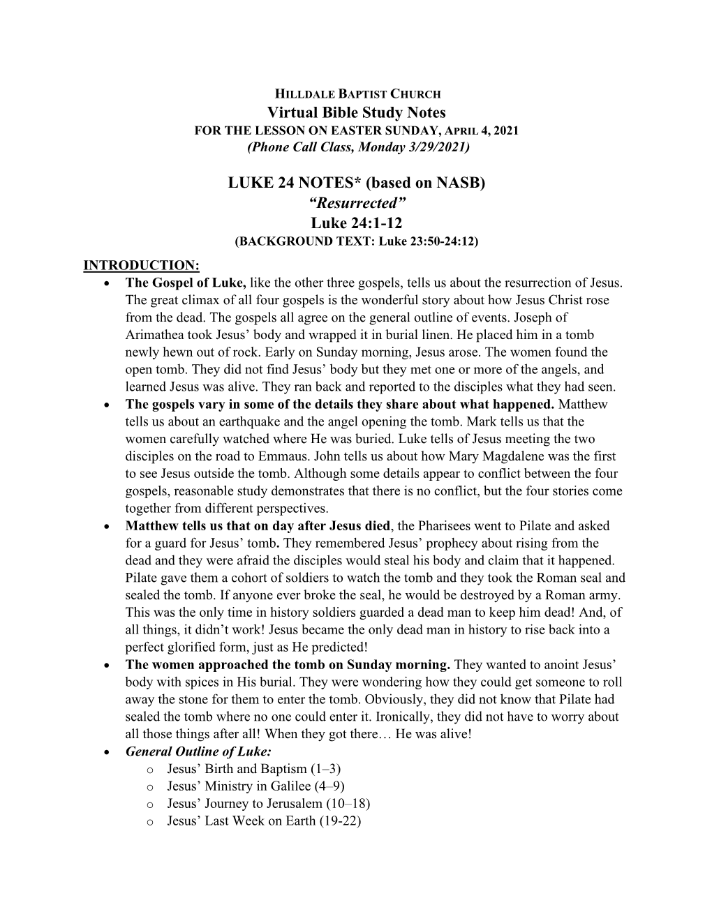 Virtual Bible Study Notes LUKE 24 NOTES