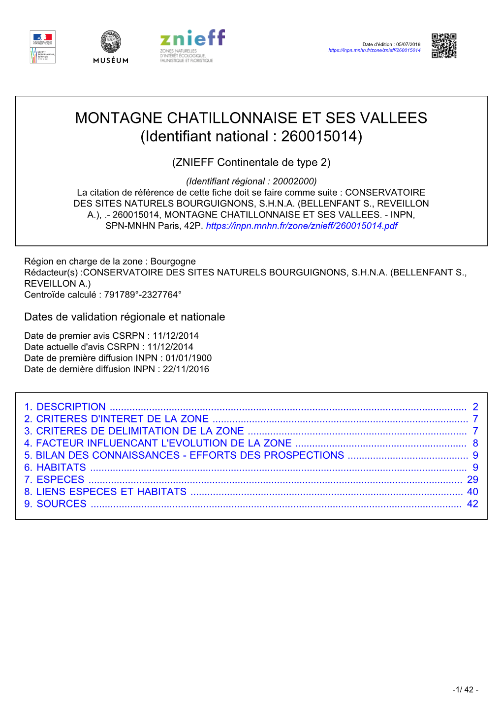 MONTAGNE CHATILLONNAISE ET SES VALLEES (Identifiant National : 260015014)