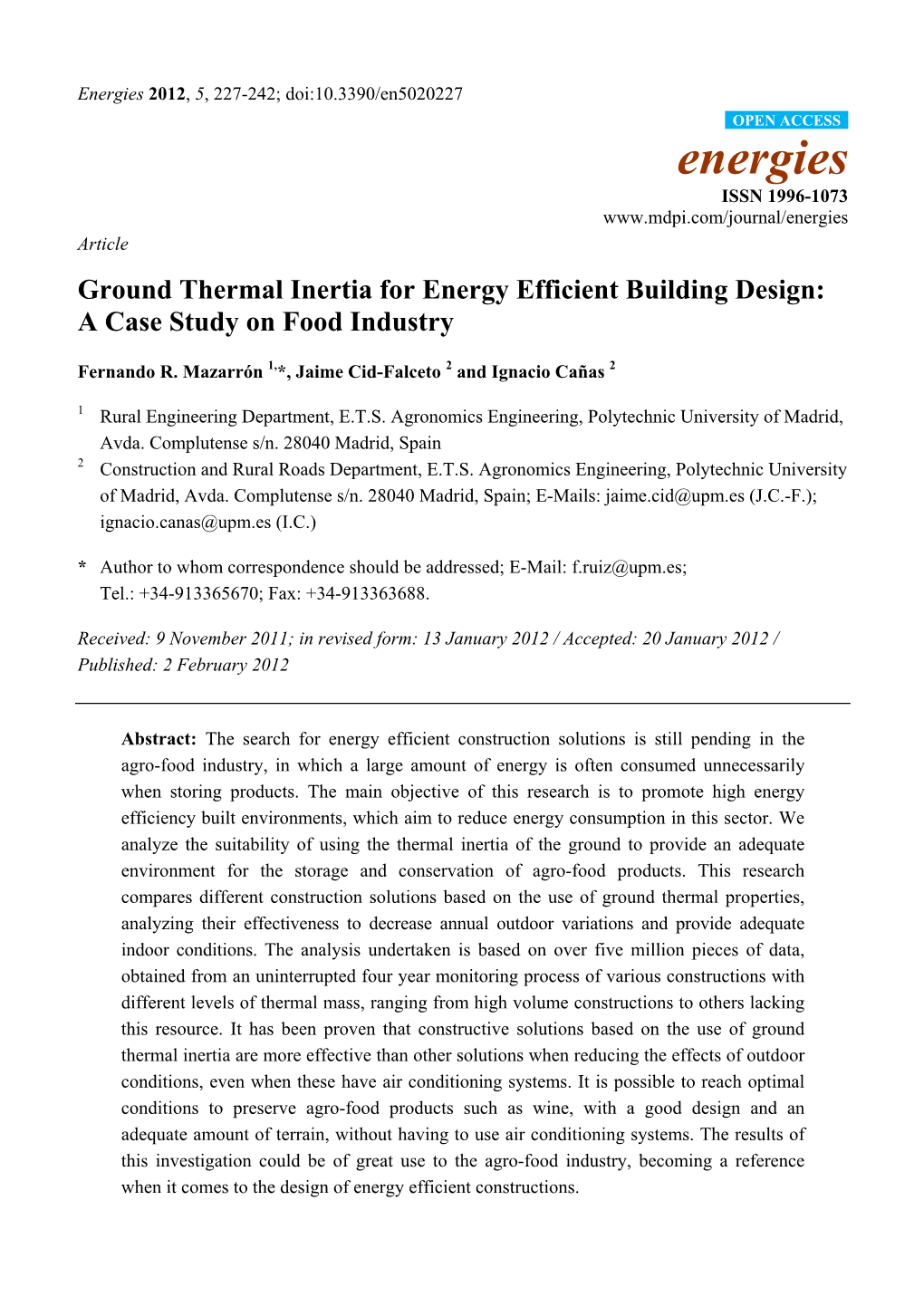 Ground Thermal Inertia for Energy Efficient Building Design: a Case Study on Food Industry