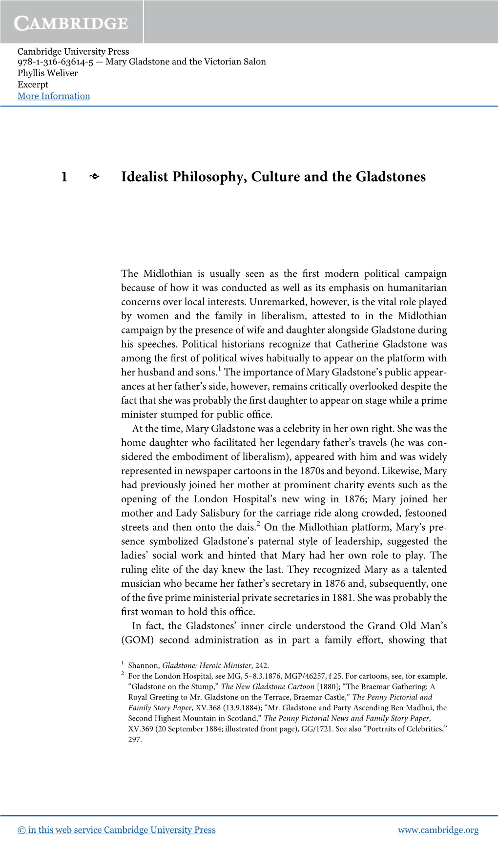 H 1 Idealist Philosophy, Culture and the Gladstones