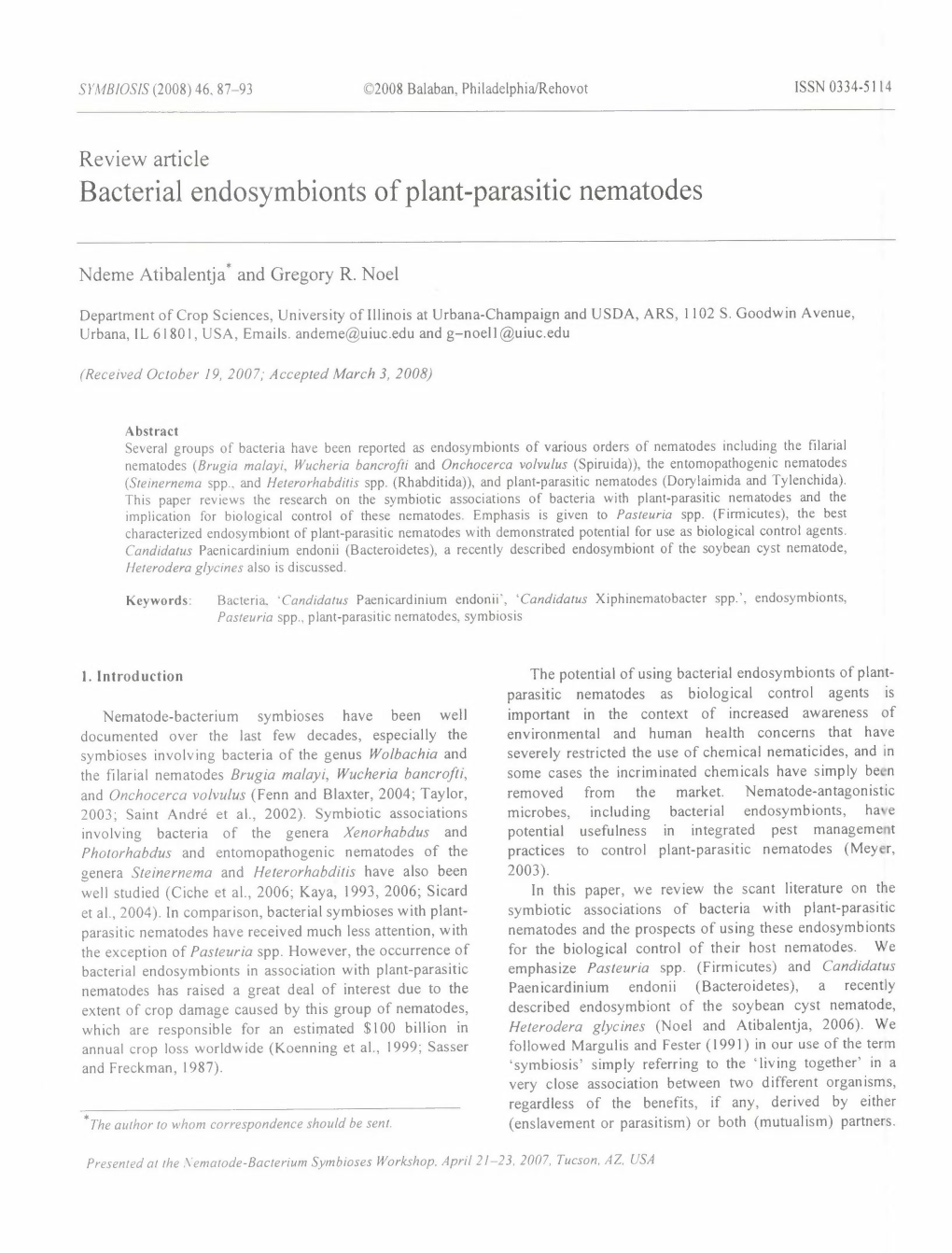 Bacterial Endosymbionts of Plant-Parasitic Nematodes