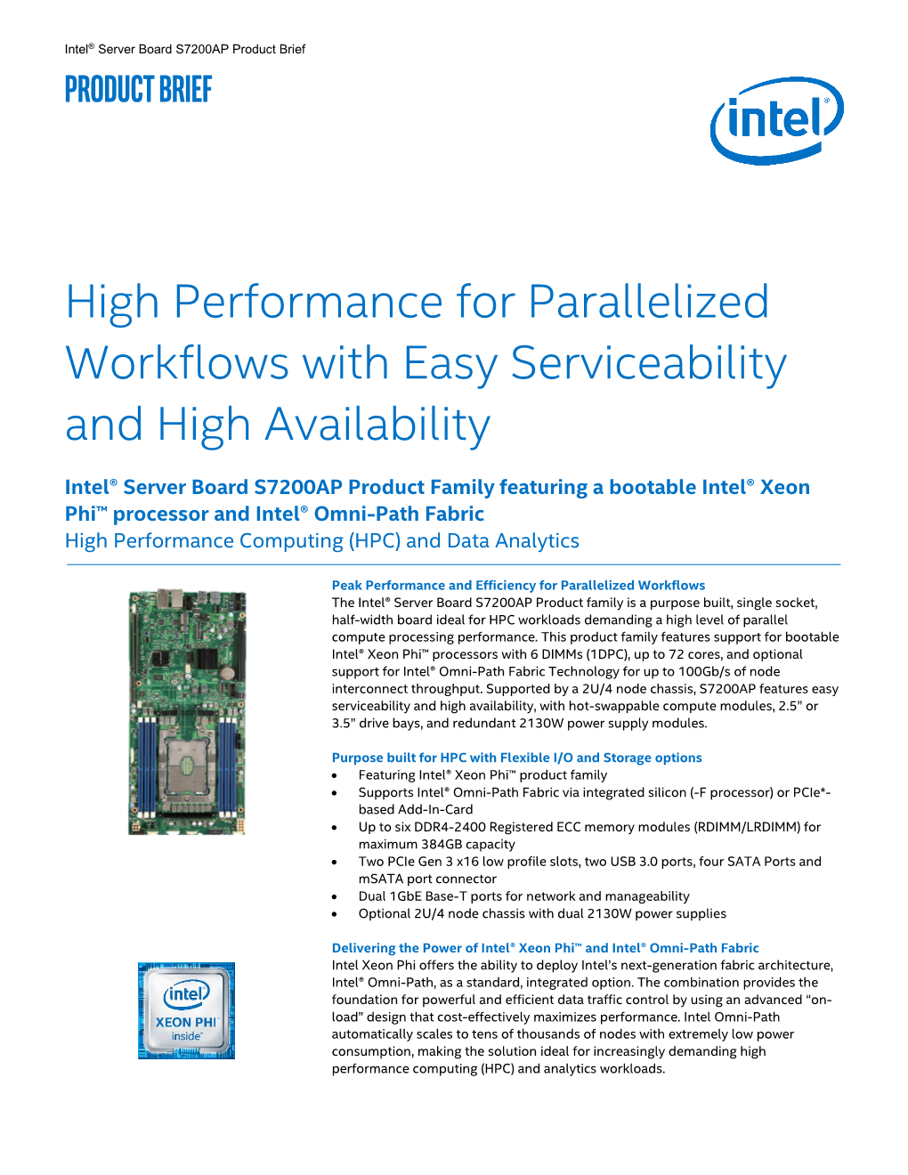Intel® Server Board S700AP Product Brief