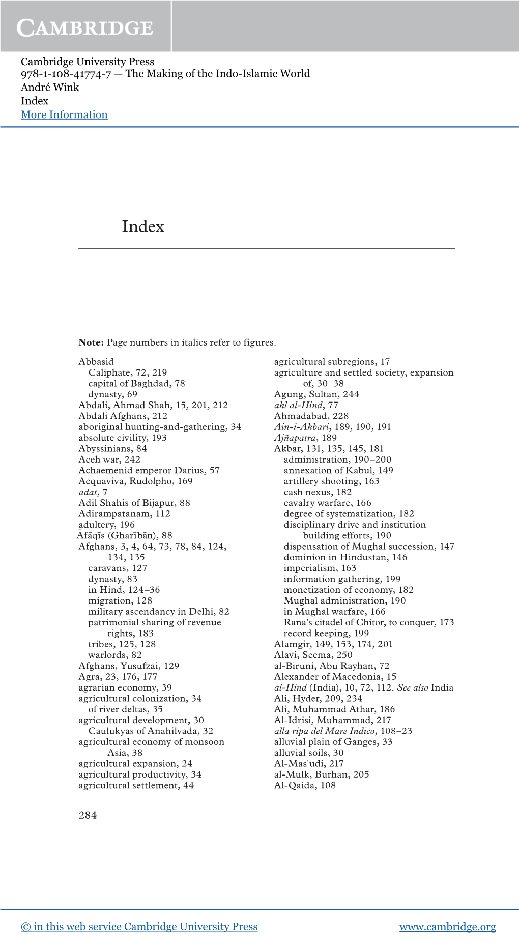 Cambridge University Press 978-1-108-41774-7 — the Making of the Indo-Islamic World André Wink Index More Information