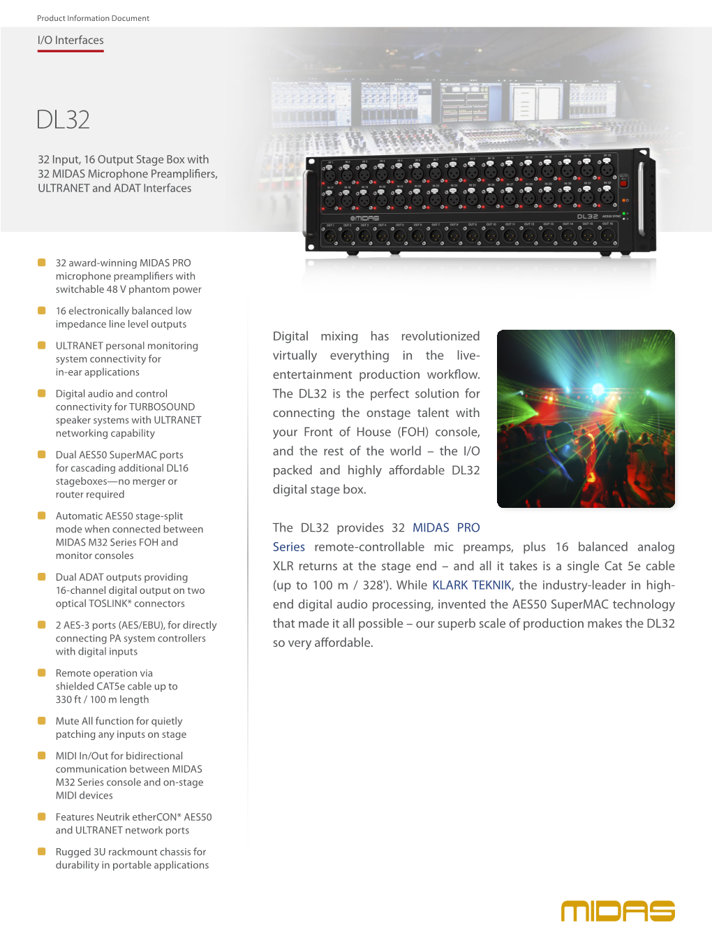 Midas DL32 Product Information