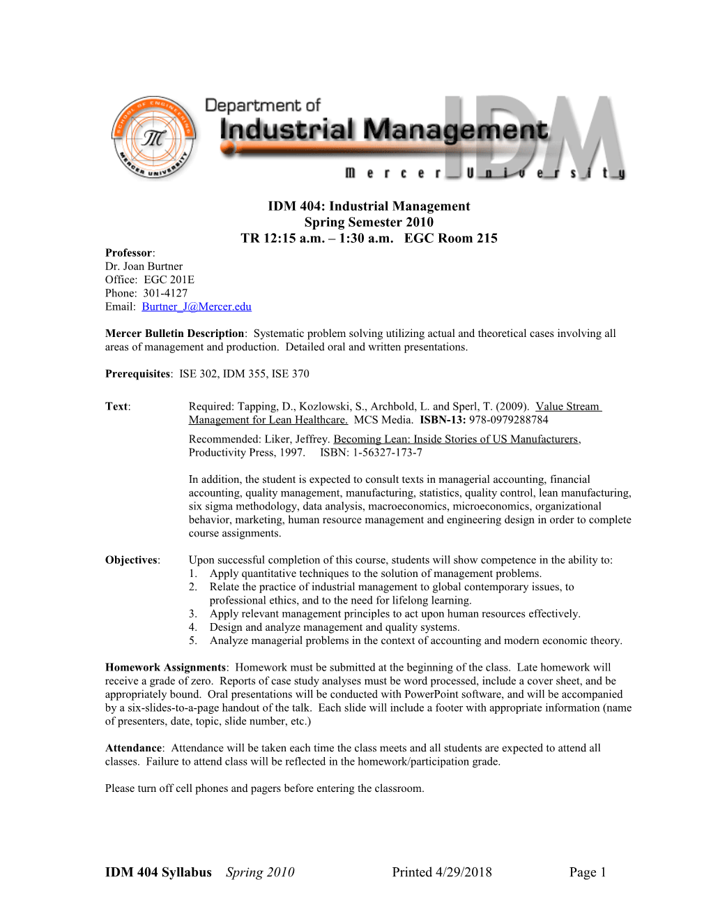 IDM 404: Industrial Management s1