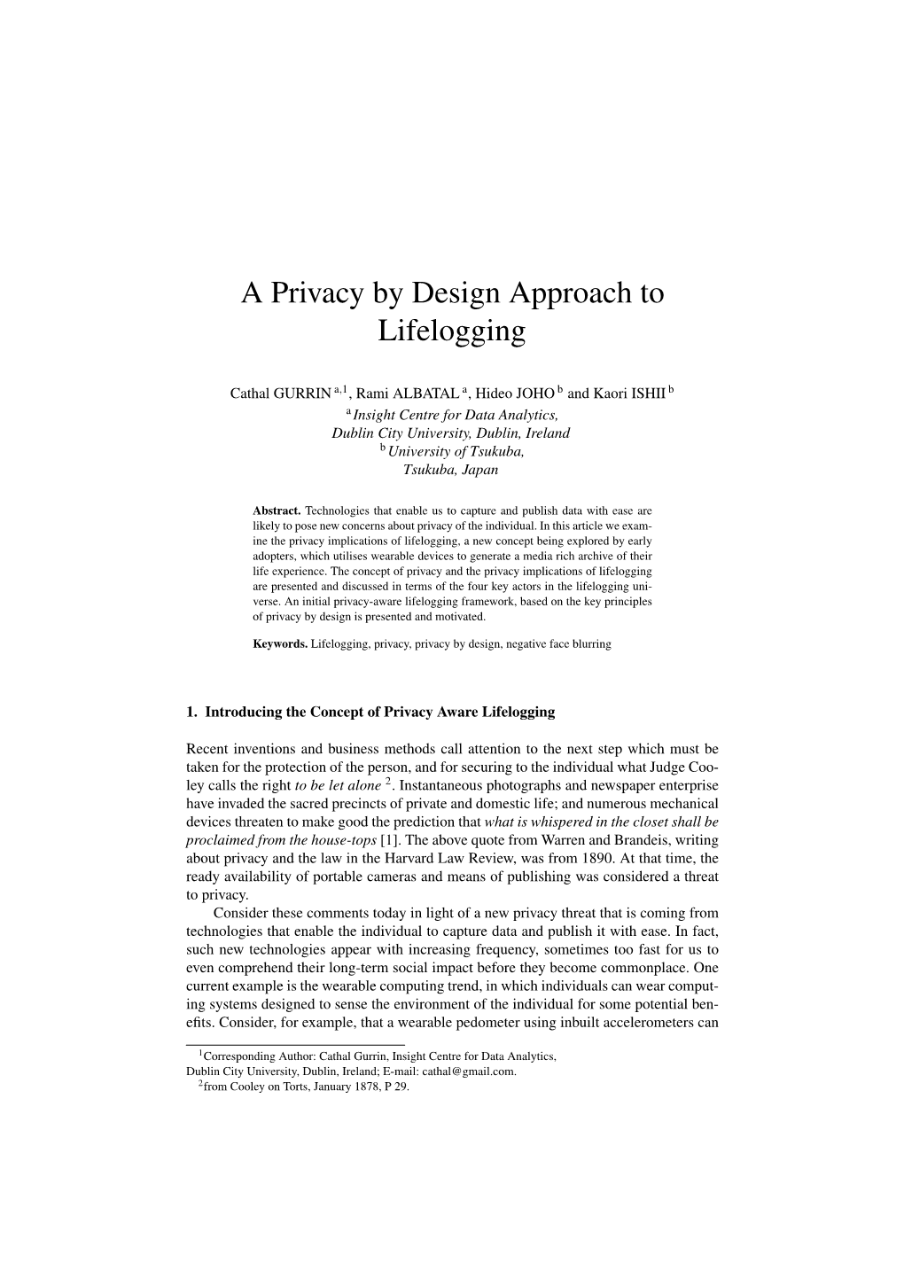 A Privacy by Design Approach to Lifelogging