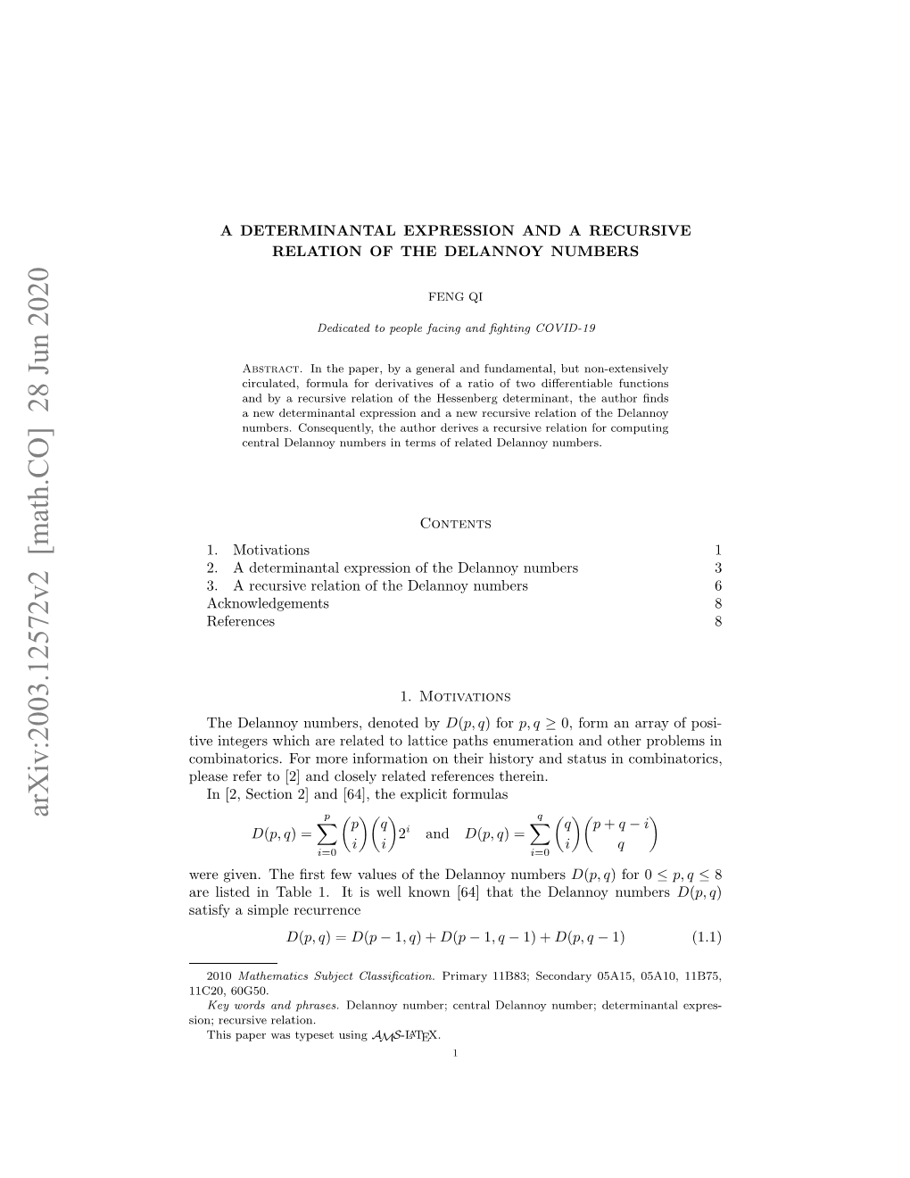 Arxiv:2003.12572V2 [Math.CO] 28 Jun 2020 in Eusv Relation