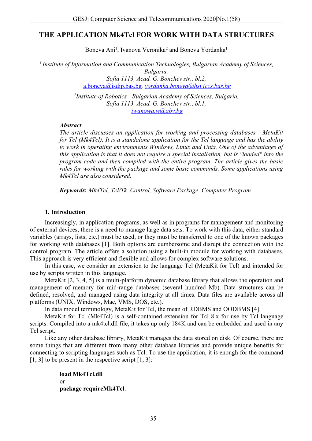 THE APPLICATION Mk4tcl for WORK with DATA STRUCTURES