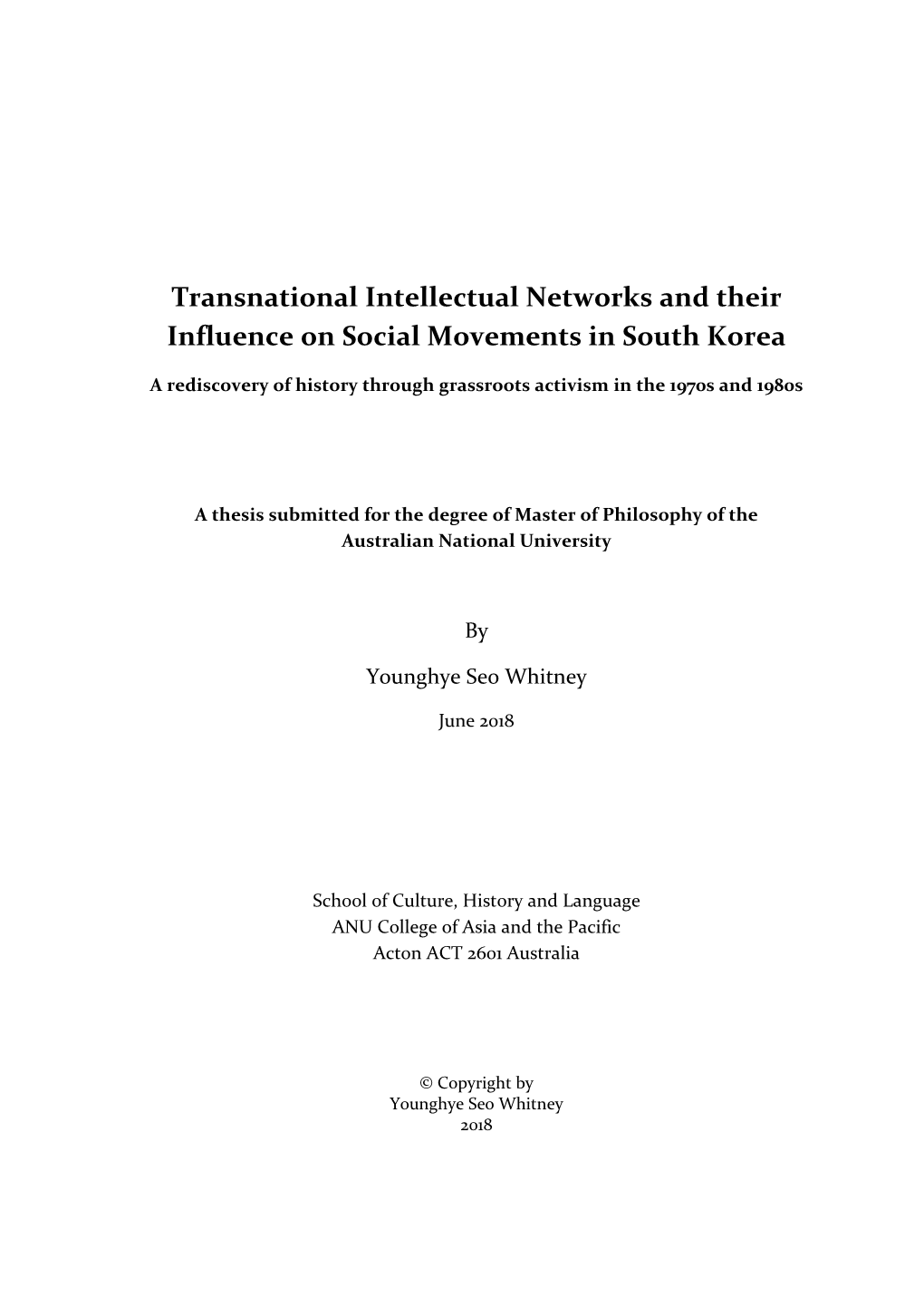 Transnational Intellectual Networks and Their Influence on Social Movements in South Korea