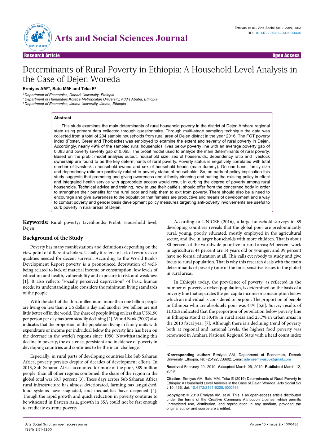 Determinants of Rural Poverty in Ethiopia