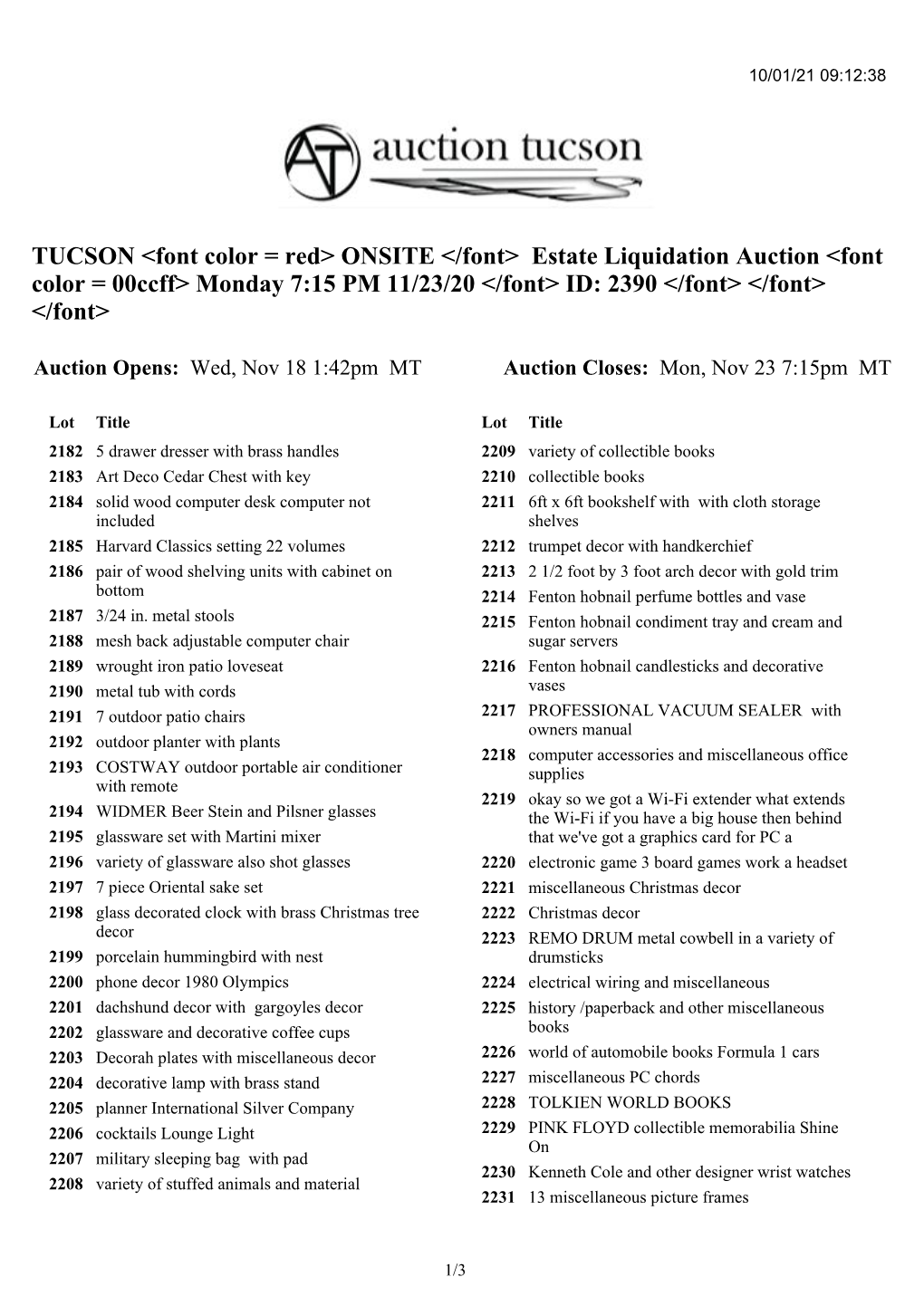 Estate Liquidation Auction