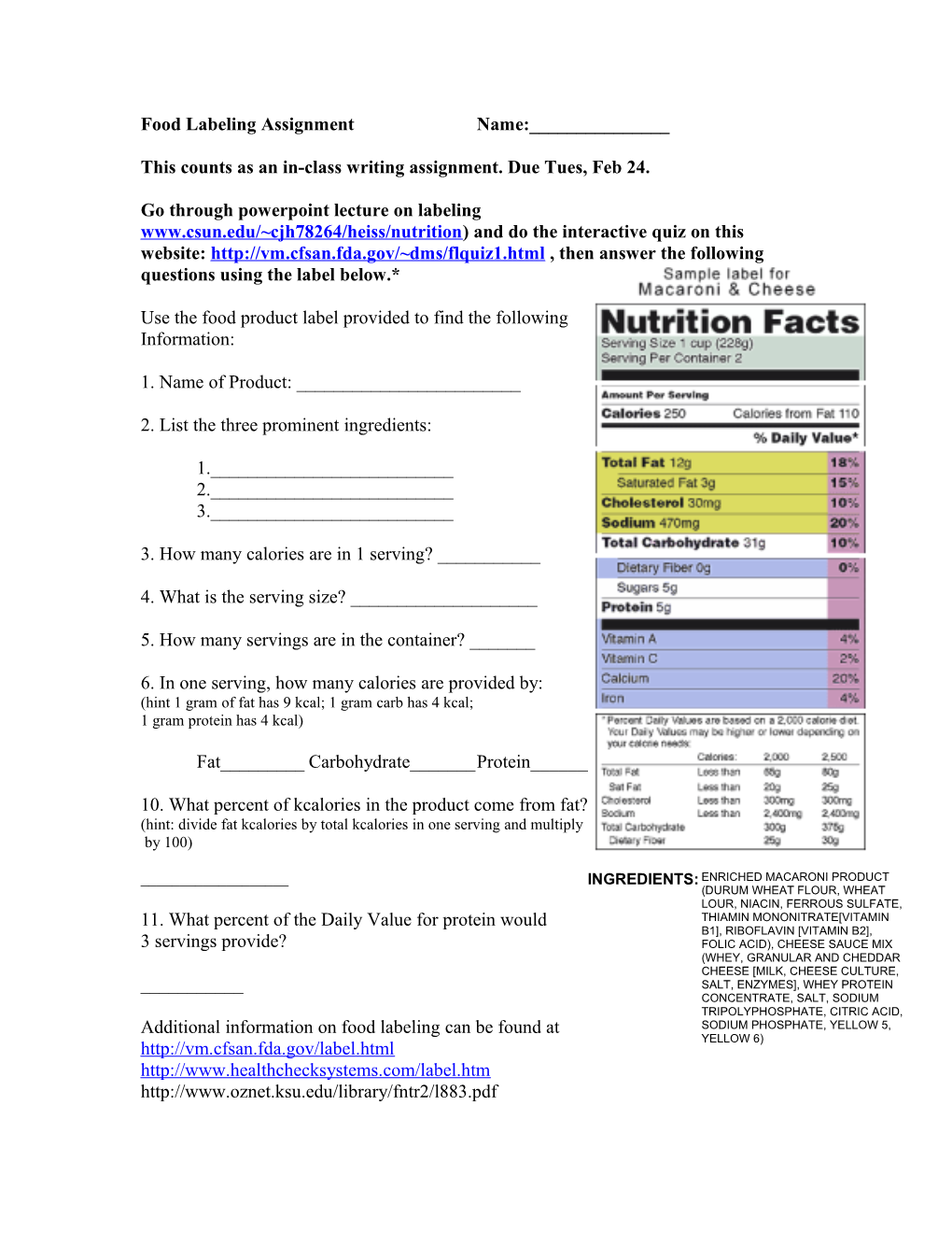 Food Labeling Assignment