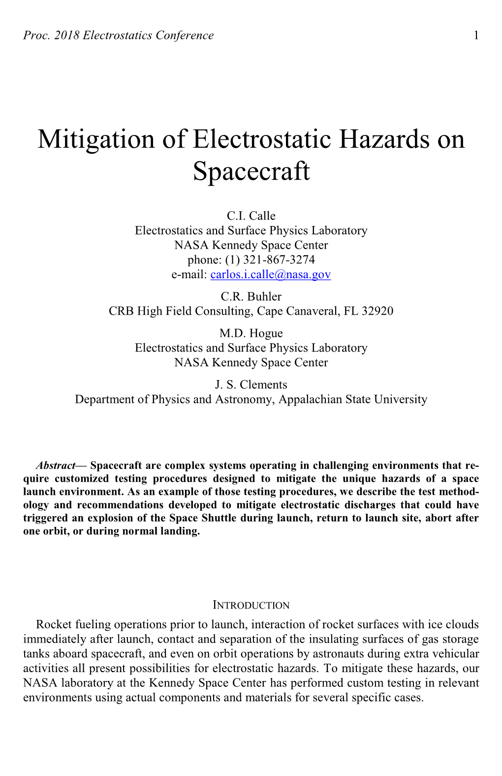 Mitigation of Electrostatic Hazards on Spacecraft