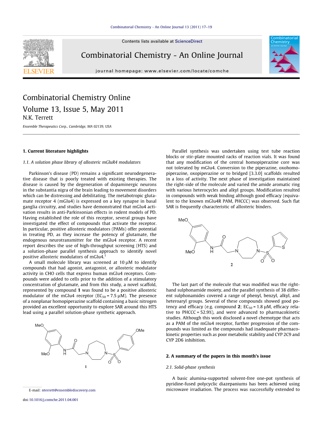 Combinatorial Chemistry Online Volume 13, Issue 5, May 2011 N.K
