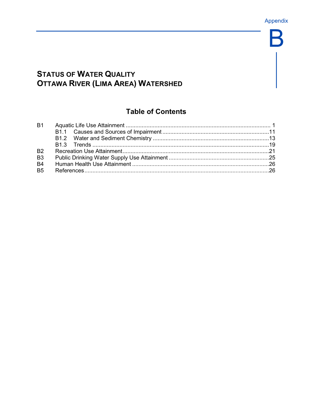 Status of Water Quality Ottawa River (Lima Area) Watershed