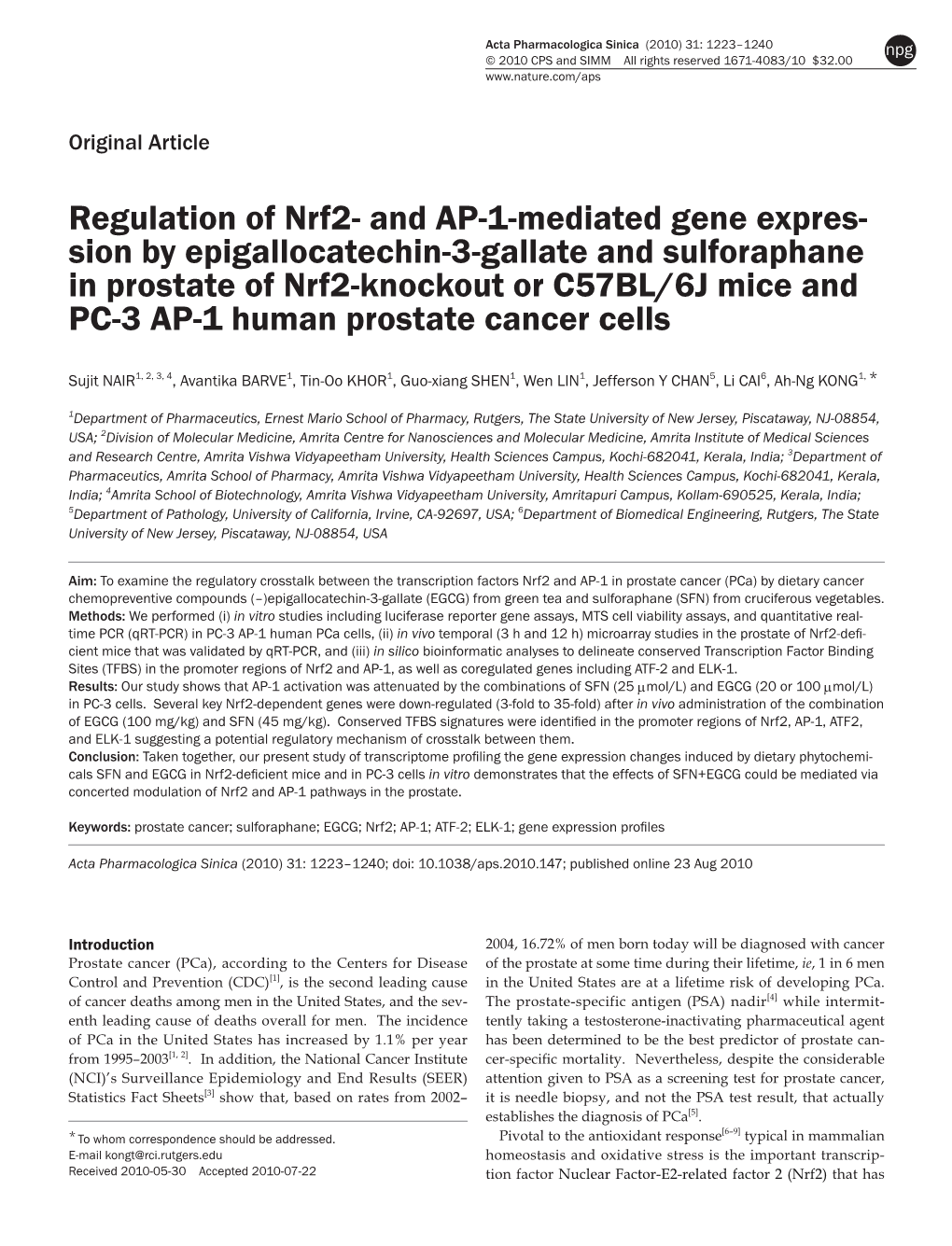 Regulation of Nrf2- and AP-1-Mediated Gene