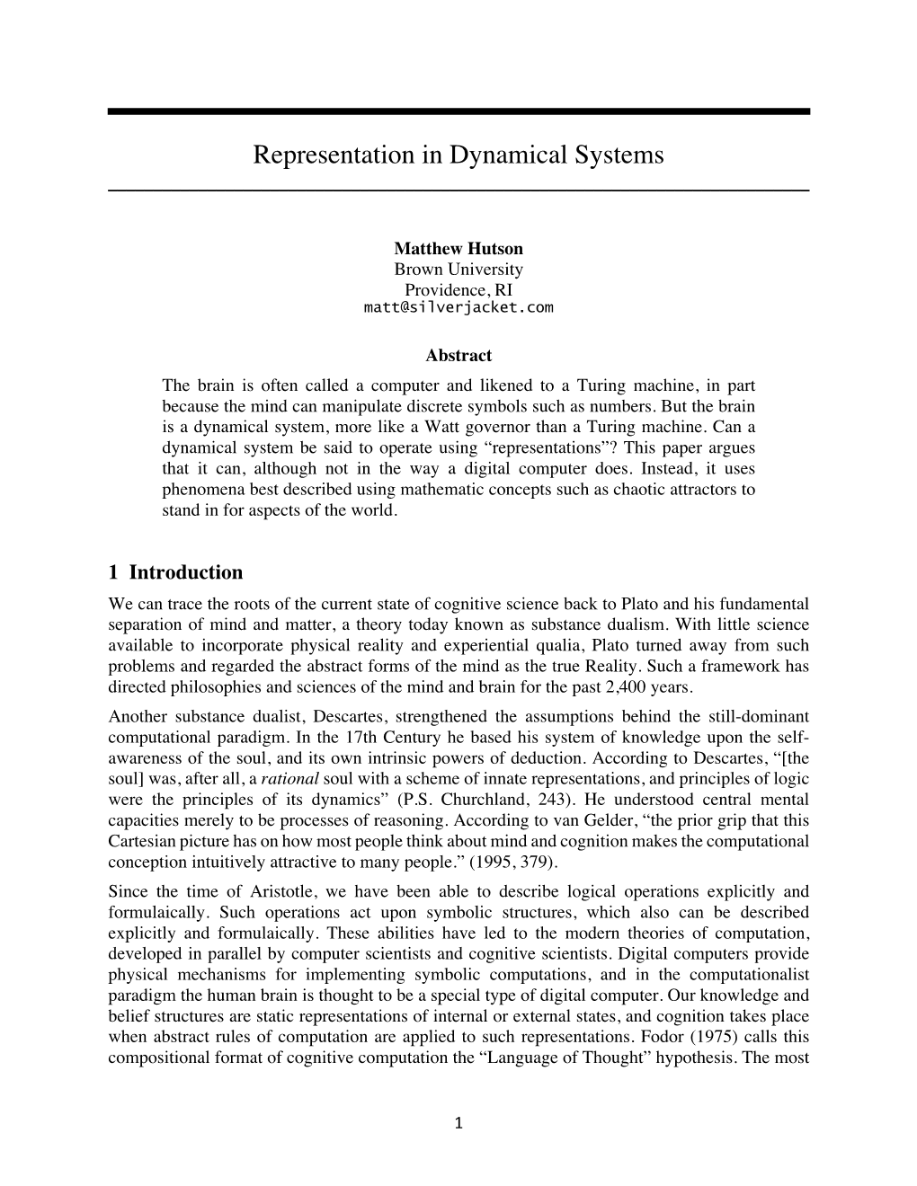 Representation in Dynamical Systems ––––––––––––––––––––––––––––––––––––––––––––––––––––––––––––––––––––––––––––––