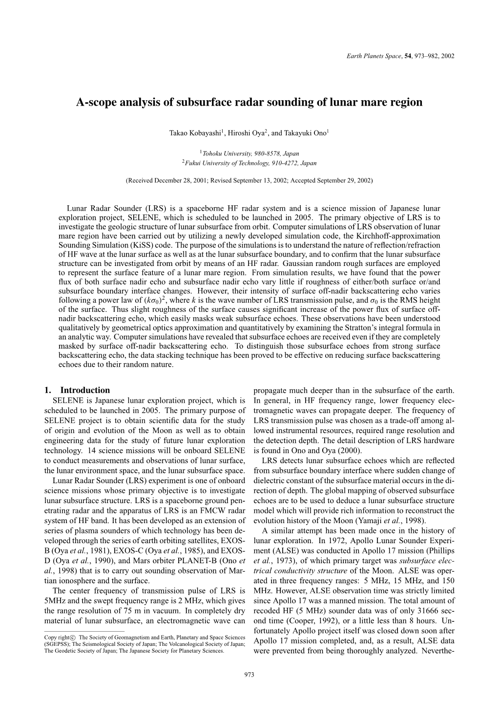 A-Scope Analysis of Subsurface Radar Sounding of Lunar Mare Region