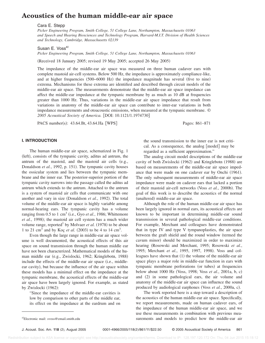 Acoustics of the Human Middle-Ear Air Space Cara E