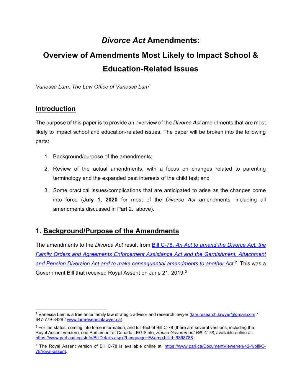 Divorce Act Amendments: Overview of Amendments Most Likely to Impact School & Education-Related Issues