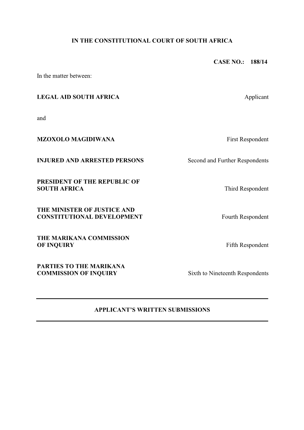 [2015] ZACC 28 Heads of Argument Legal Aid South Africa