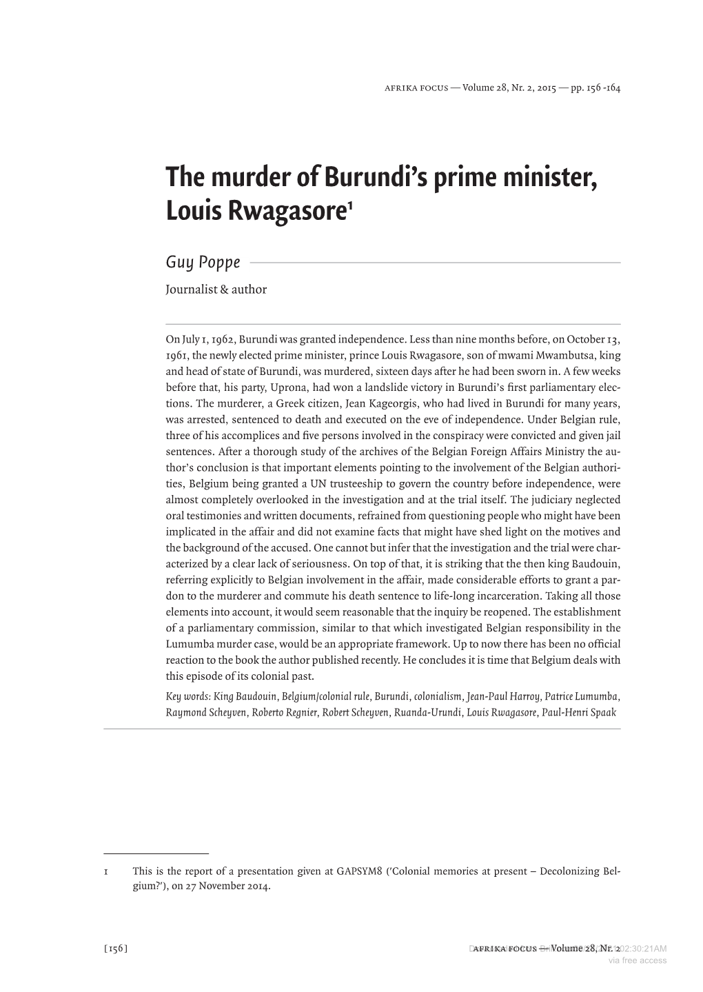 The Murder of Burundi's Prime Minister, Louis Rwagasore1