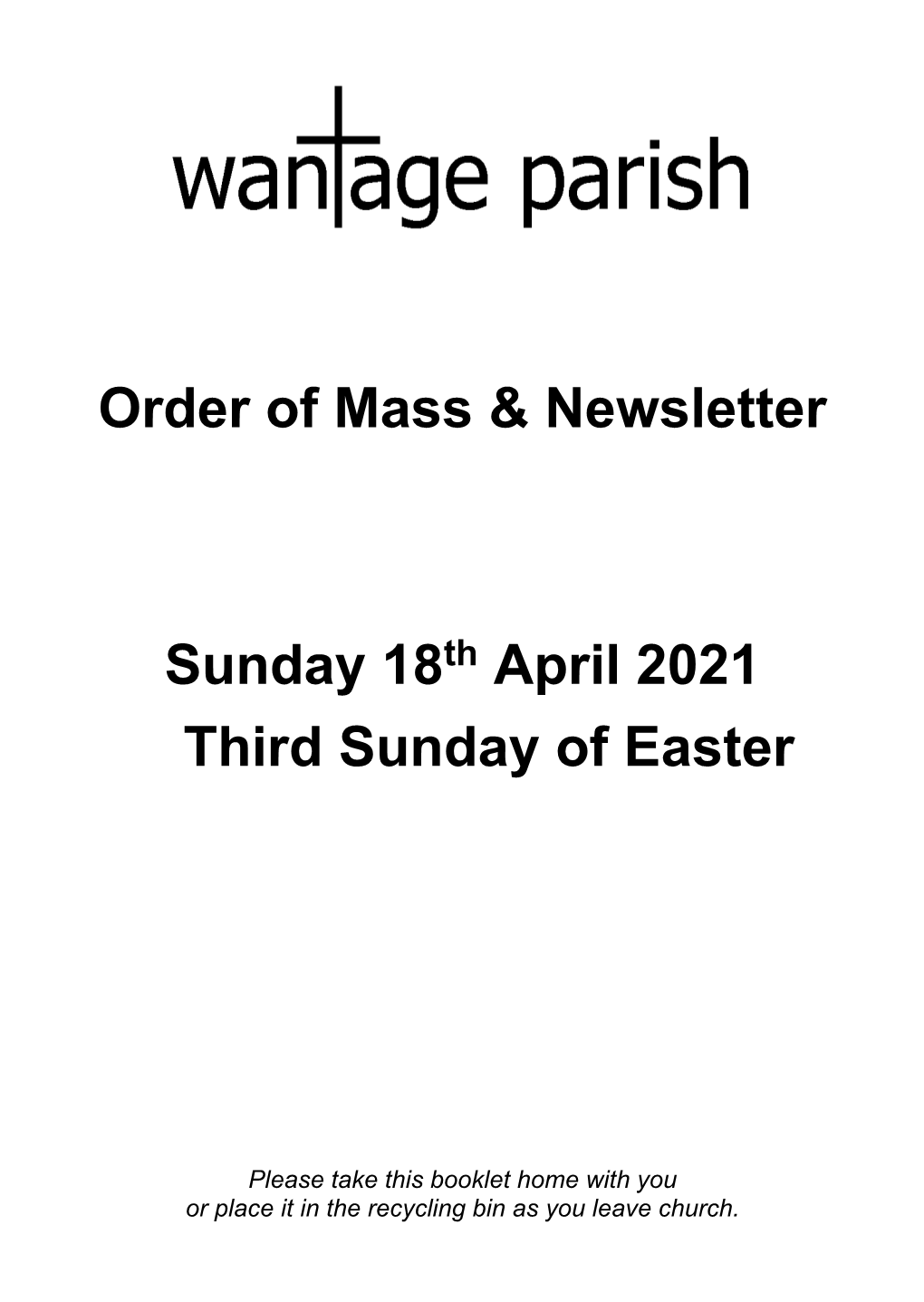 Order of Mass & Newsletter Sunday 18 April
