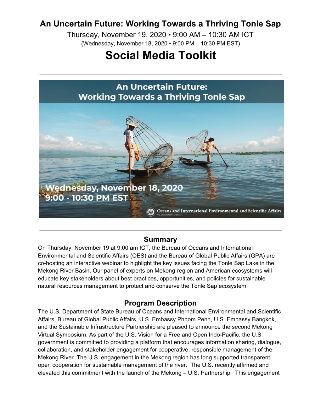 Mekong Tonle Sap Virtual Program Social Media Toolkit