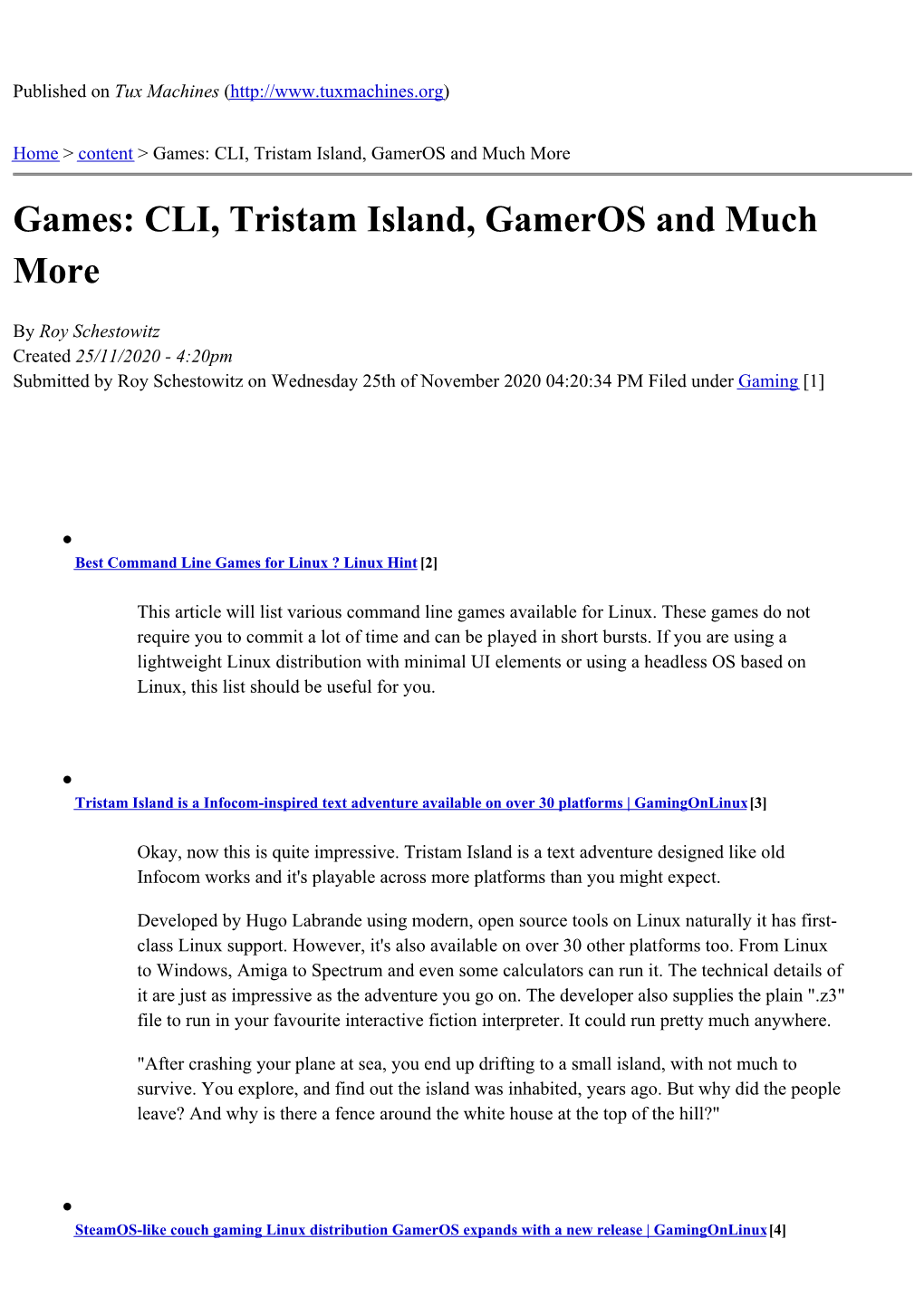 Games: CLI, Tristam Island, Gameros and Much More