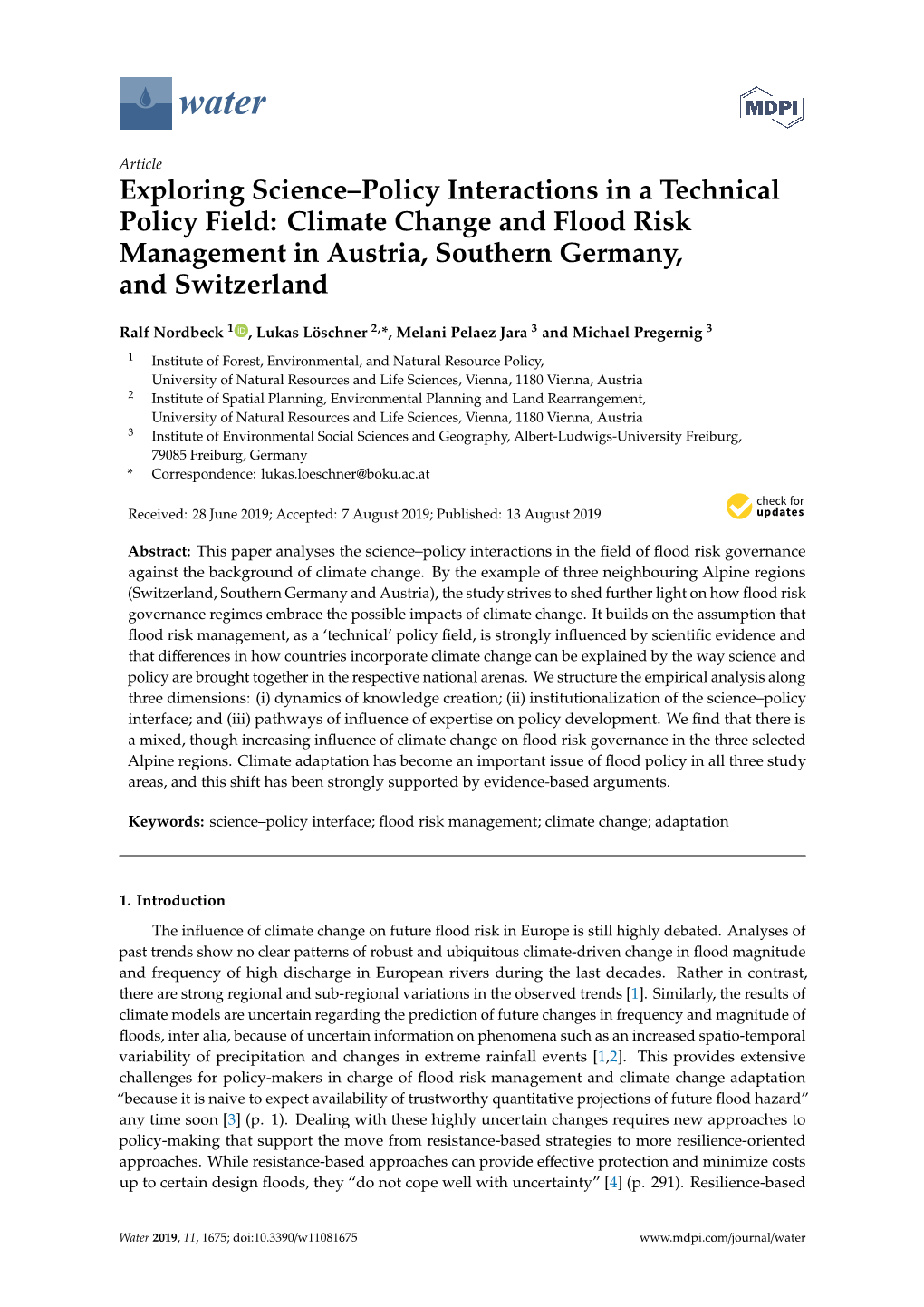 Climate Change and Flood Risk Management in Austria, Southern Germany, and Switzerland