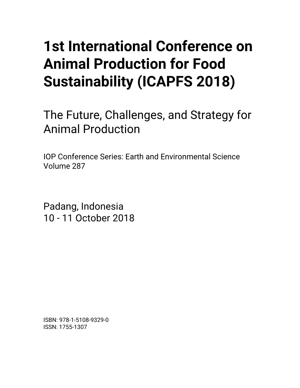 1St International Conference on Animal Production for Food