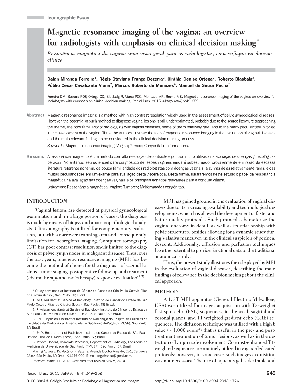 Magnetic Resonance Imaging of the Vagina: an Overview for Radiologists