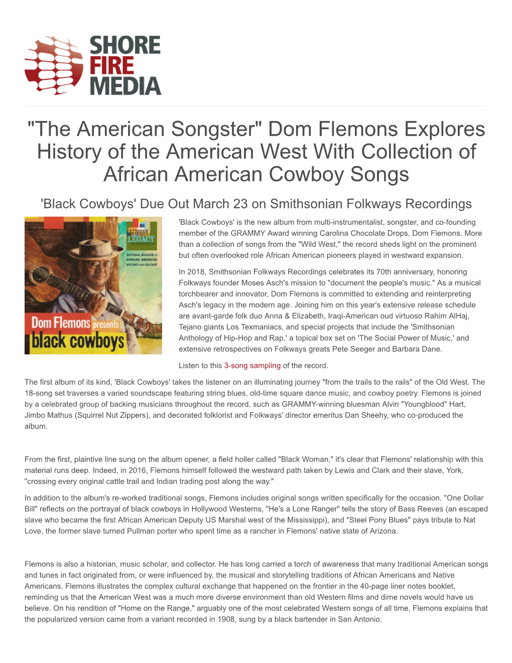 "The American Songster" Dom Flemons Explores History of the American West with Collection of African American Cowboy S