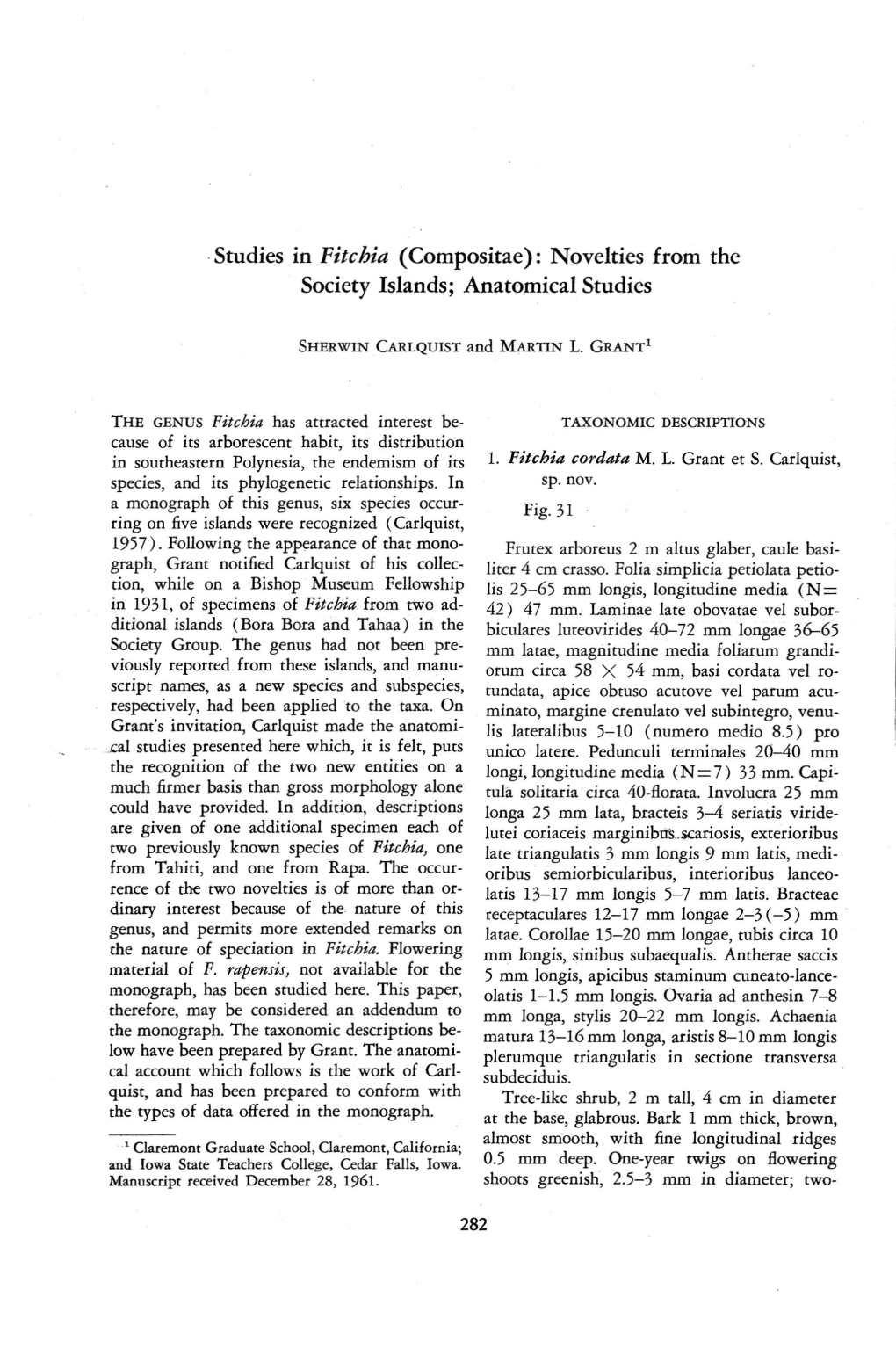 Studies in Fitchia (Compositae): Novelties from the Society Islands
