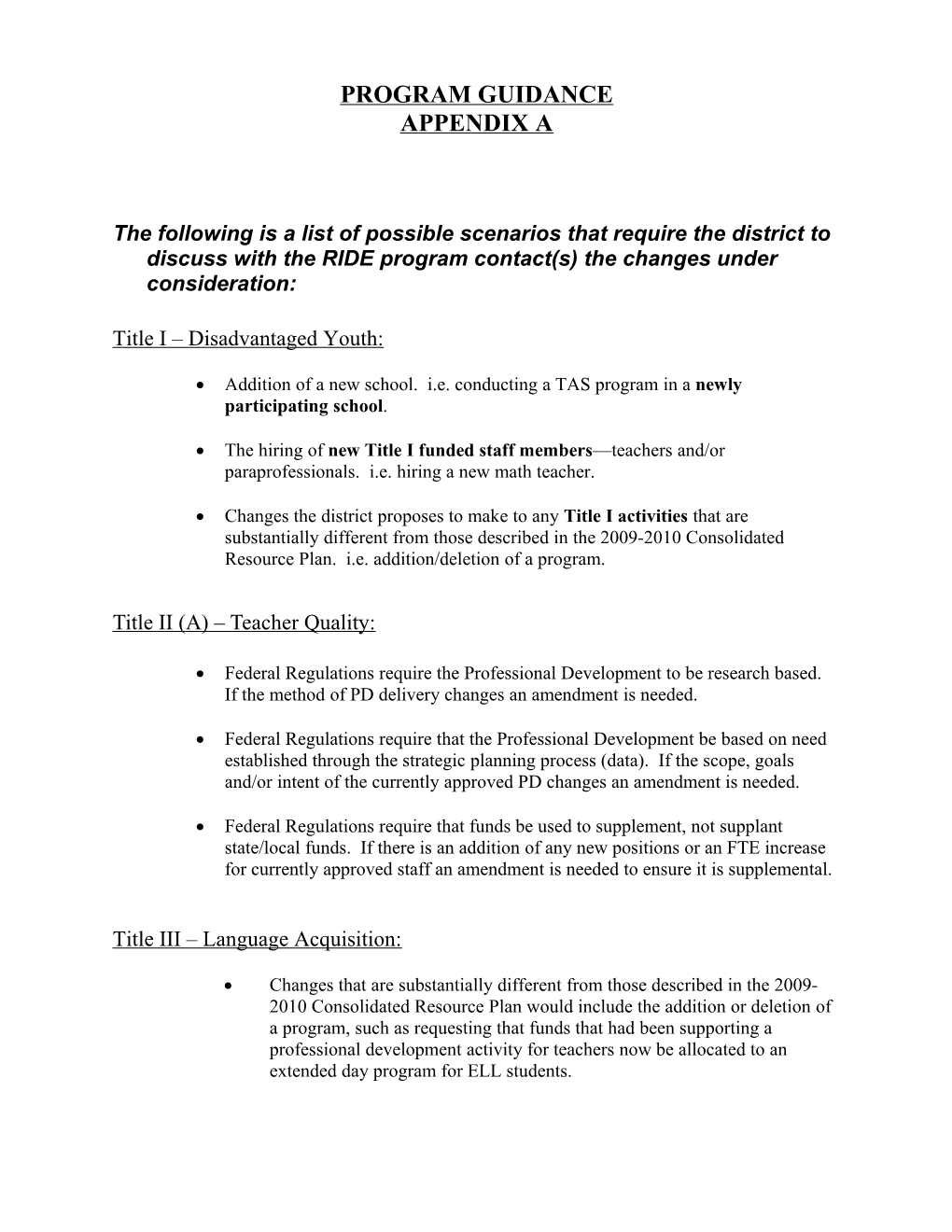 Title I Program Amendment Requirements