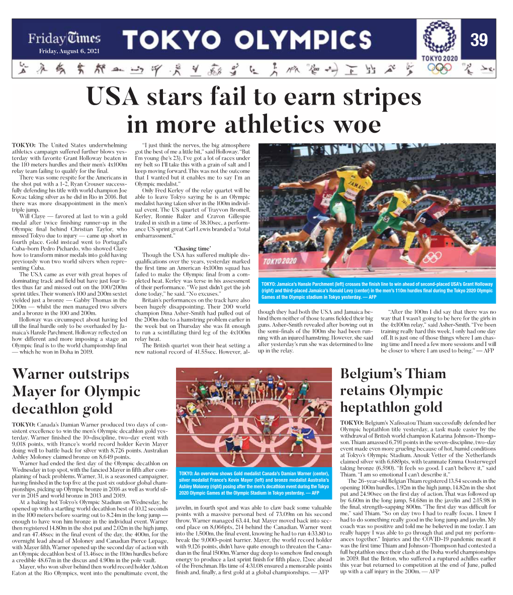 USA Stars Fail to Earn Stripes in More Athletics