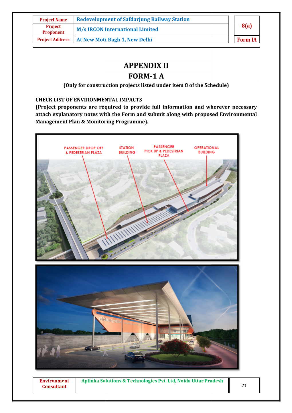 APPENDIX II FORM-1 a (Only for Construction Projects Listed Under Item 8 of the Schedule)