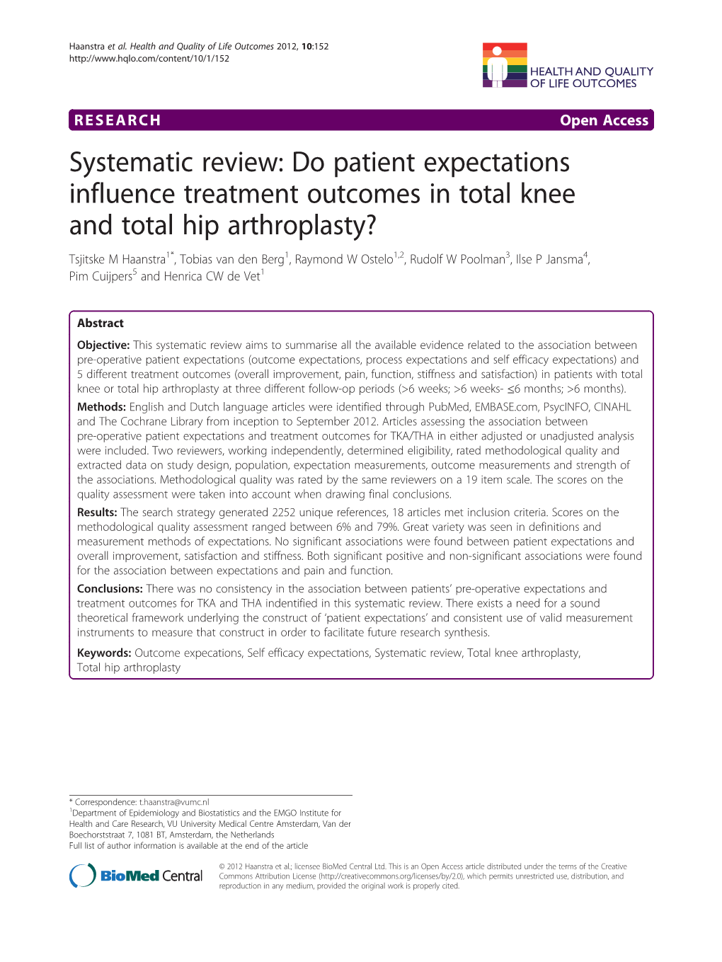 Do Patient Expectations Influence Treatment Outcomes in Total Knee