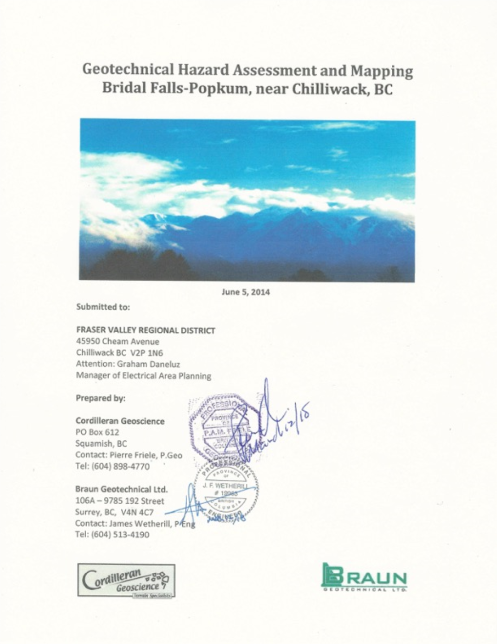 Bridal Falls Cordilleran Geotechnical Study