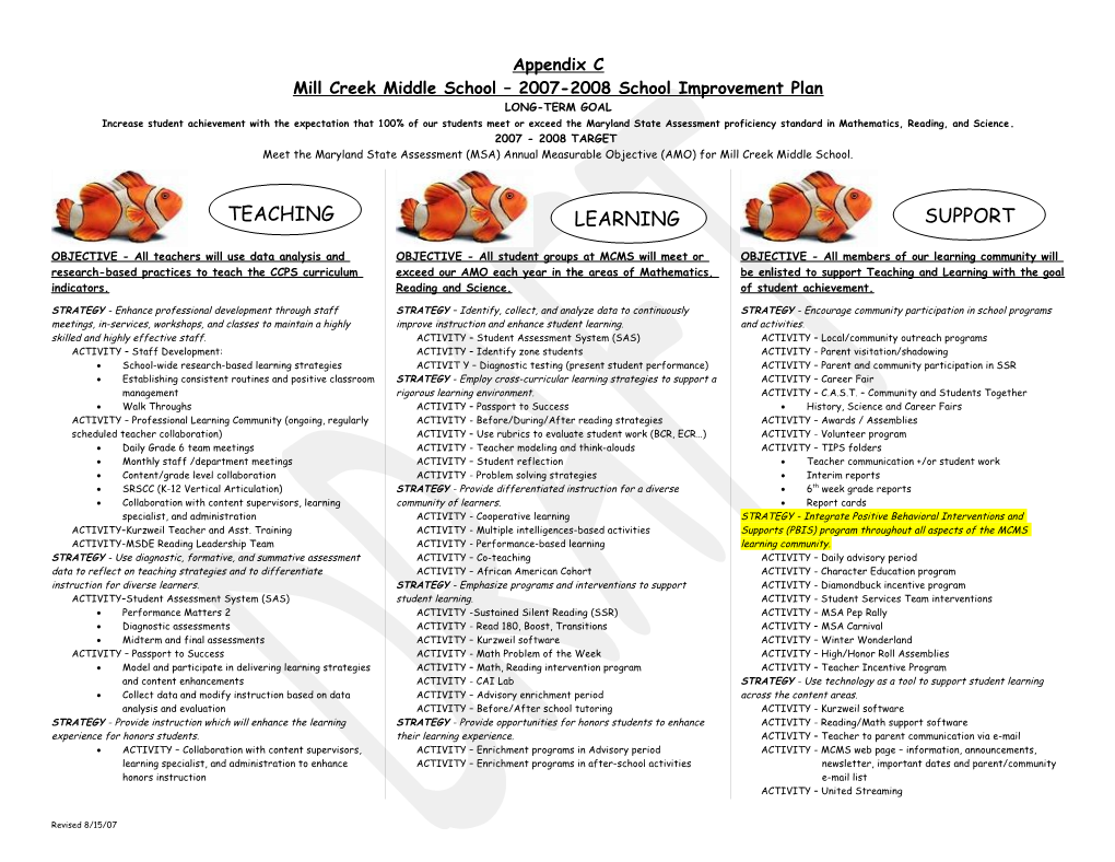 Mill Creek Middle School 2007-2008 School Improvement Plan